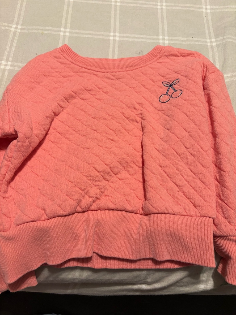 Carter's Quilted Coral Pink Crewneck Sweater with Embroidered Cherry